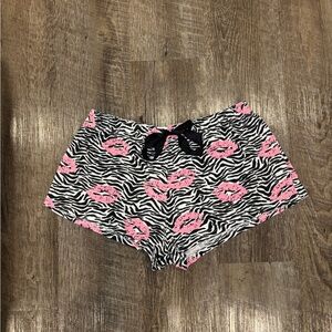 Pink Lip Print Zebra Lounge Shorts